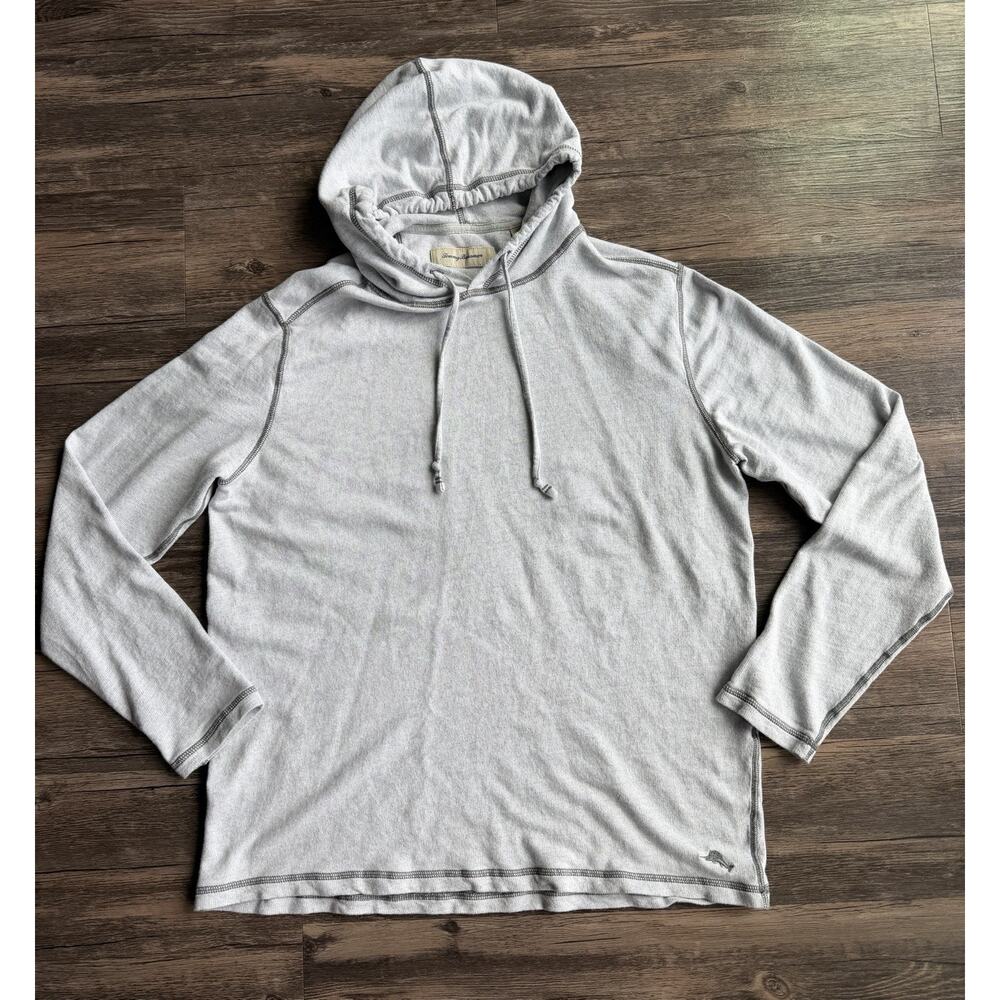 Tommy Bahama Sun Hoodie Mens L Gray Cotton Lightweight Beach Coastal Marlin
